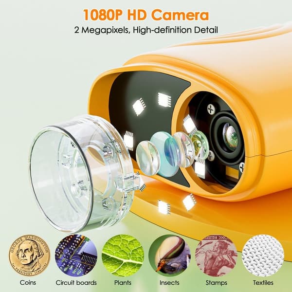 New 2-inch Bifocal Handheld 2MP High-Definition 1000X Educational Observation Microscope for Children, Pocket-sized Microscope