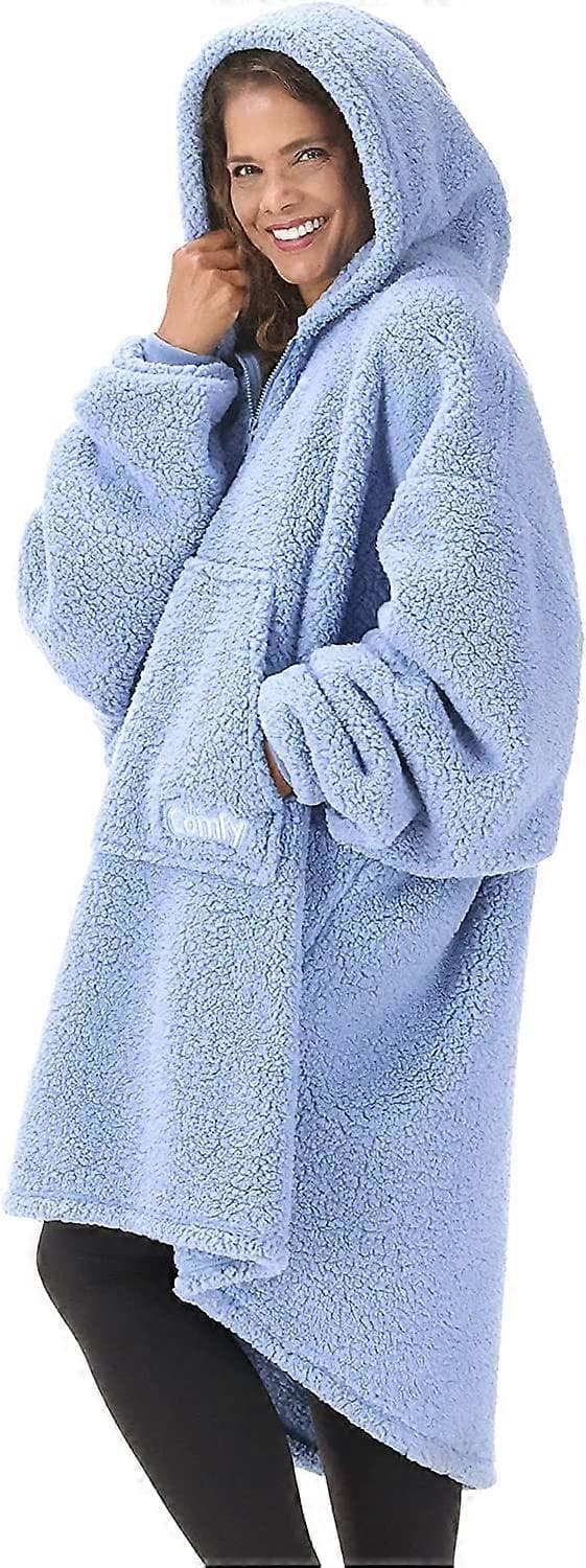 Teddy Bear Quarter Zip Oversized Microfiber Sherpa Bærbar Blanket Med Lynlås One Size denim