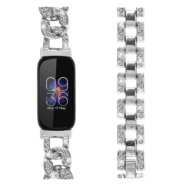 För Fitbit Inspire 3 Alloy Metal Watch Band Bling Rhinestone Decor Armband Rem-Silver Silver Style C Fitbit Inspire 3