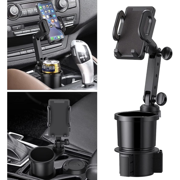 Mugghållare för bil med mobiltelefonfäste, 360 rotation långarmstelefonhållare kompatibel med Iphone, Samsung