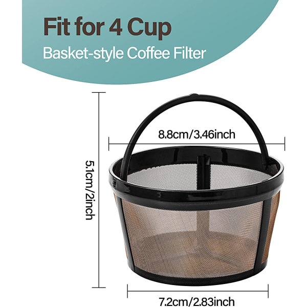Gjenbrukbar Kaffe Filter, 4 Kopper Kurv Kaffe Filter Erstatning Kaffe