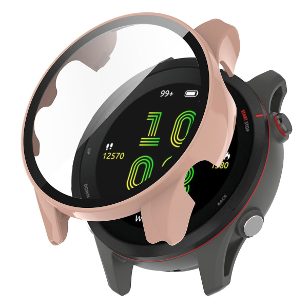 För Garmin Forerunner 255s Fullständigt skydd Anti-dropp hårt Pc Watch - case Cover med skärmskydd i härdat glas Pink
