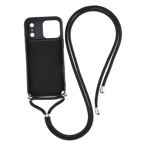 Skal för iPhone 17 Pro, mjukt TPU-fiberfoder, telefonfodral med axelrem Black