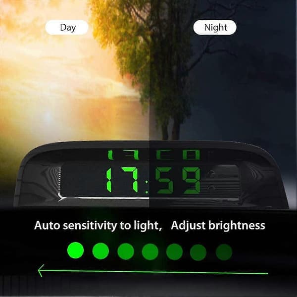 Bilure med natdisplay Termometer Auto Intern Stick-on Digitalur Solcelledrevet 24-timers