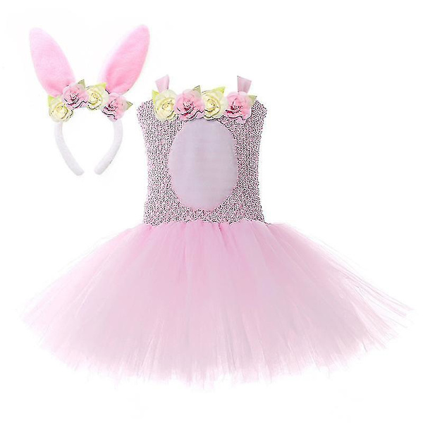 Flickors Påskkanin Rollspel Prinsessklänning Söt Plysch Kaninöron Fest Mesh Puffig Klänning_(FÅ DET) XL(7-8Y)