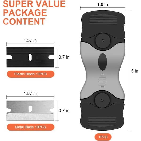 Vindusskrape, glasskeramisk skrape med 10 ekstra metallblader og 10 plastblader, for induksjonstopp, bil, glass, klistremerker, rengjøring