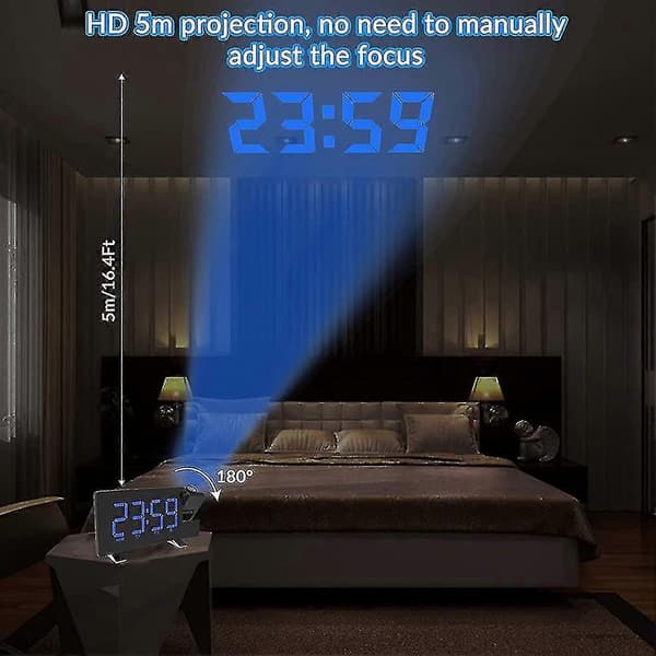 Projection Alarm Clock, FM76-108 Radio Clock and 180° Rotatable Projection