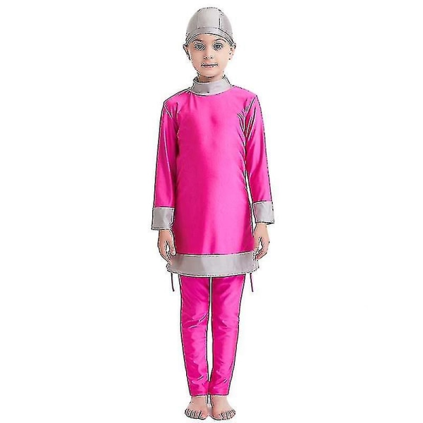 Islamisk baddräkt Barn Flickor Modest Cover Muslimska badkläder Beach Burkini Rose Red 9-10 Years
