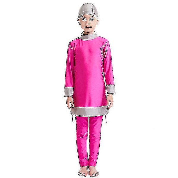 Islamisk Badetøj til Piger - Beskedent Fuldt Dækkende Muslimsk Badetøj Strand Burkini Rose Red 12-13 Years