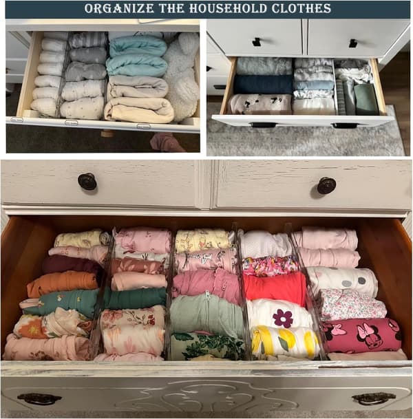 Drawer Dividers, 8 Pieces, Adjustable Extendable Plastic Organizer, Transparent