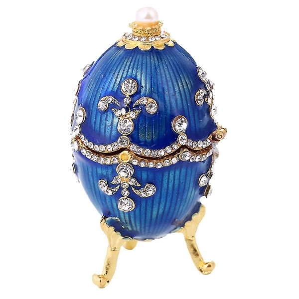 Krystal-emaljeret påske Fabergé-æg smykkeskrin ring øreringe russisk etui Hk Blue 8.5 x5.5cm