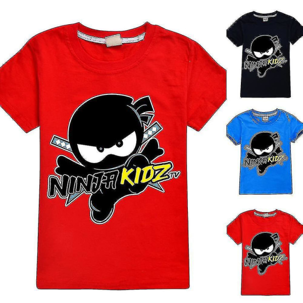 Ninja Kidz Theme T-skjorte Barn Gutter Kortermet tegneserie T-skjorte Topper Hk Red 5-6 Year