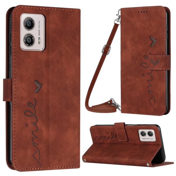 Motorola Moto G53 5g / G23 4g / G13 4g phone case Sydämen muotoinen painettu Pu-nahkainen jalustan cover Brown