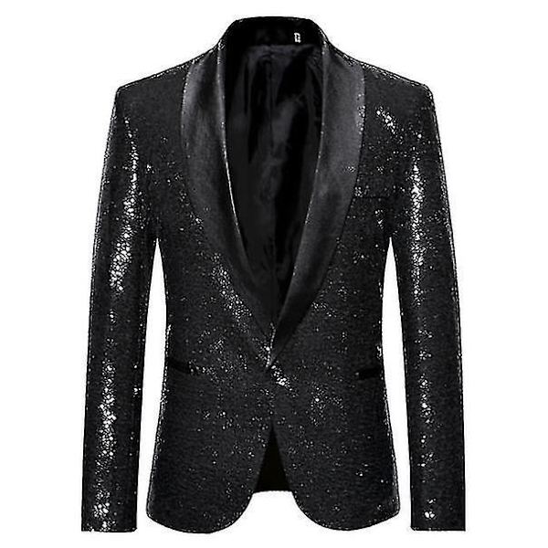 Herrar Mode Sequin Casual Blazer Bröllop Festdräkt Jacka black XXL