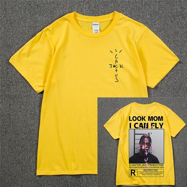 HOT Cactus Jack T-shirt 2022 Sommar Män Kvinnor SE MAMMA I CAN FLY T-shirt ASTROWORLD Hip Hop Kortärmade Tshirts Yellow 2 S
