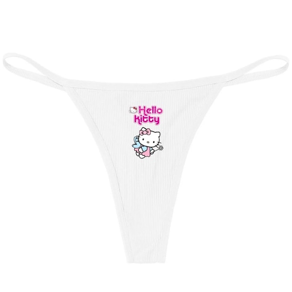 Hellokitty Ren Bomull Tunn Rem Sexig Stringtrosa Låg Midja Sömlös Anime Tecknad Kuromi Underkläder för Kvinnor Enkla Ribbade T-trosor VIT 11 WHITE 11 XL
