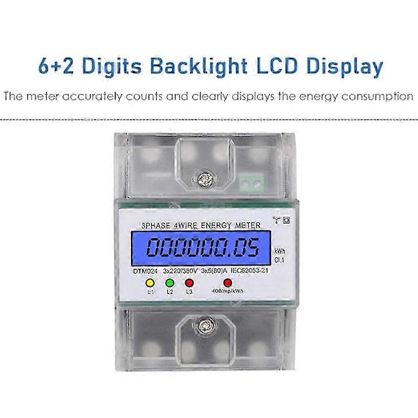 3-fas 4-tråds energimätare 220/380V 5-80A Energiförbrukning kWh-mätare DIN-skena Installation Digital effektmätare g20243085987 [DB] Transparent