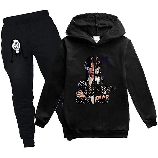 Wednesday Family Hoodie Unisex Barn Pack Addams Sweatshirt Kläder V1 svart black 110cm