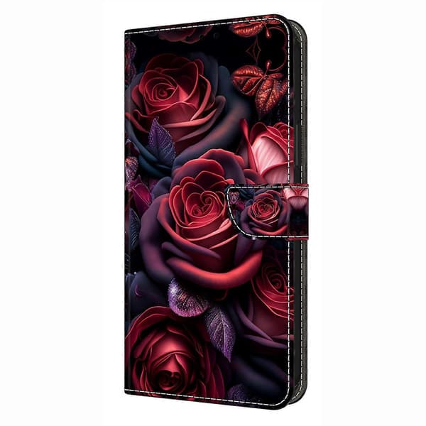 Til Samsung Galaxy A56 5G Wallet Case Mønstertryk Stand Læder Flip Telefon Cover Multicolor Black Rose