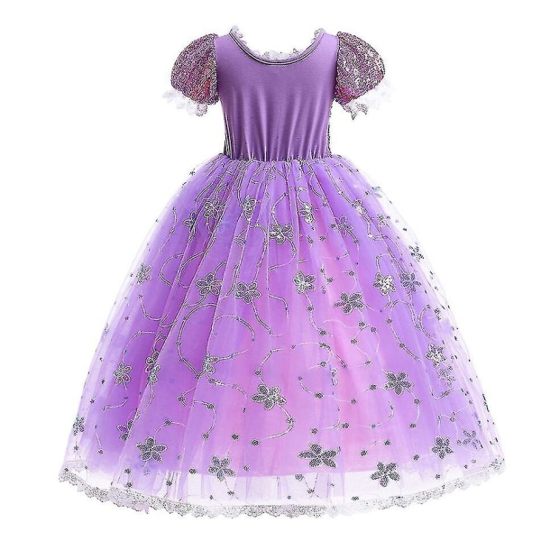 Prinsessa Rapunzel -mekko tytöille - Elegantti violetti mekko - Hieno karnevaaliasu - Lasten prom-iltapuku - Halloween-rooliasu - Mekko 7-8Y Tag-140 Rapunzel Sets 05