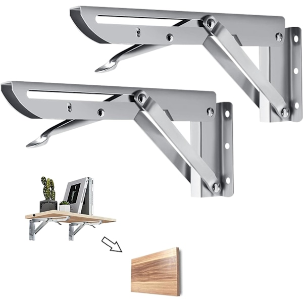 Folding bracket 450mm, 2 stainless steel folding shelf bracket folding bracket for wall shelf, garage shelf support frame Max load 90kg