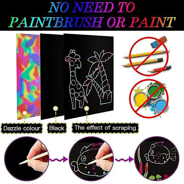 Regnbue Skrabepapir Kunst Sæt 10/20/50 Ark Skrab Det Af Papir Tegnebrætter Ark Farverige Set 3