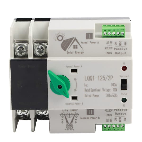 Dual Power Automatic Transfer Switch 2P Millisecond Circuit Fast Controller AC230V 100A Household PV