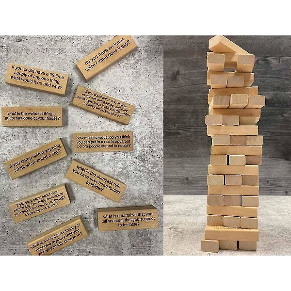 54 Spørgsmål Tumbling Tower Spil, Byggeklodser Græsplæne Have Udendørs Spil, Træ Klodser Græsplæne Have Udendørs