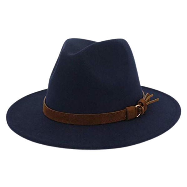 Fedora Justerbar Åndbar Filt Mænd Vintage Style Hat til Vandreture Navy Blue