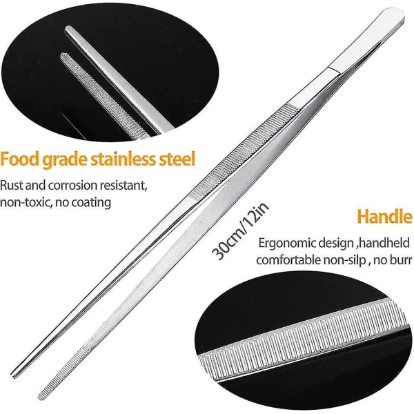 Kocktänger i rostfritt stål, långa, 2 stycken Kocktänger i rostfritt stål, Grilltänger Tänger (30 cm)
