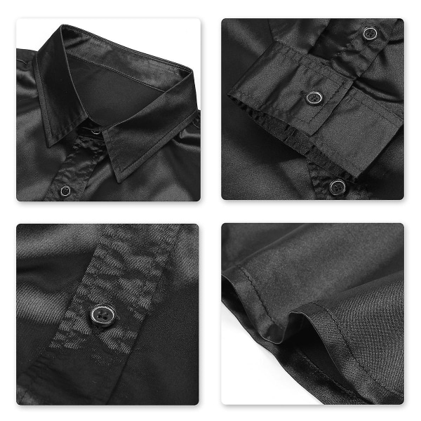 Sliktaa Casual Mode för män glänsande långärmad Slim-Fit formell skjorta Black 3XL