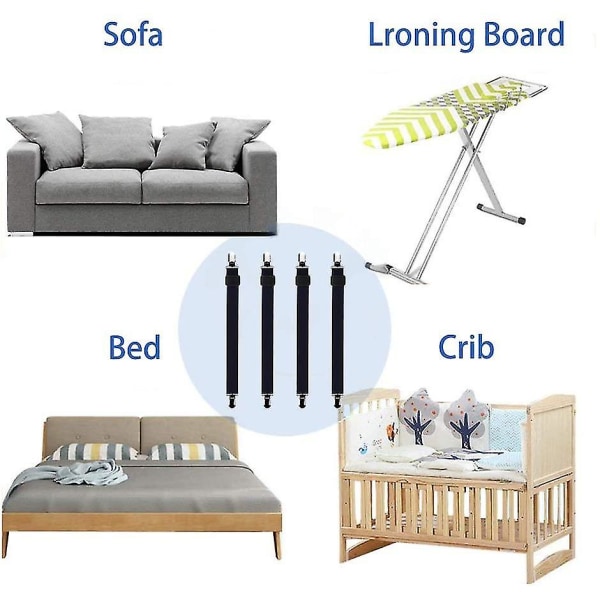 8 st (30 cm till 120 cm) Justerbara Spända Lakansfästen, Justerbara Spännare, Passar Alla Sängar och Madrasser, Svart