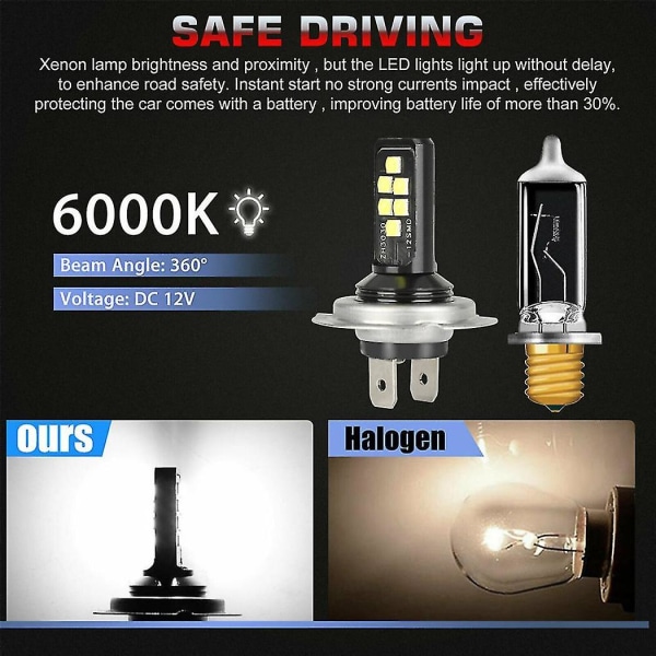 2 kpl H4 LED-ajovalolamppupaketti, korkea ja matala säde, 220 W, 60 000 lm, erittäin kirkas, 6000 K valkoinen
