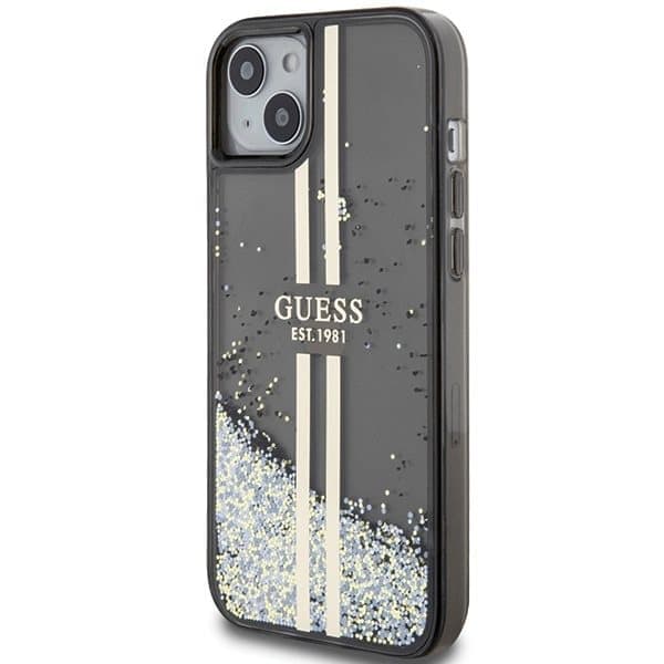 Guess Liquid Glitter Gold Stripes-cover til iPhone 15 Plus / 14 Plus - sort