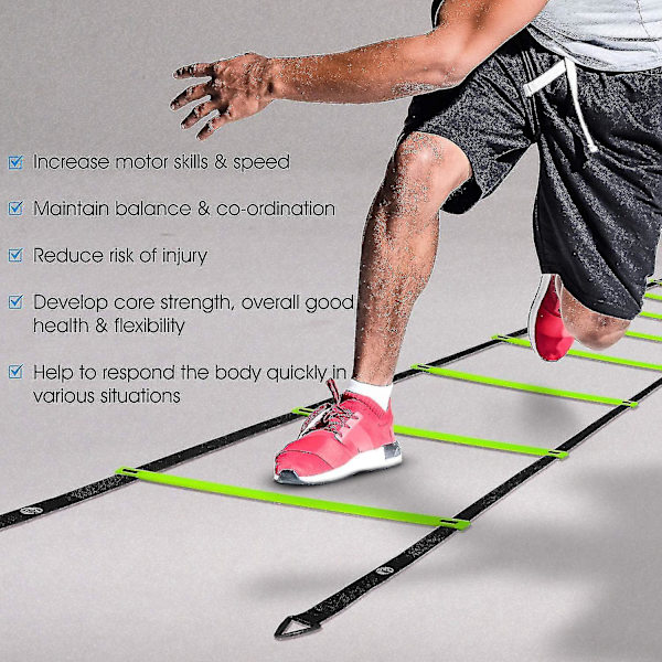 Ultimate Combo Agility Ladder Træningssæt - Hurtighed Agility Ladder med 12 Justerbare Trin, 12 Agility Kegler & 4 Stålpløkke - Inkluderet Bærepose Combo Lime
