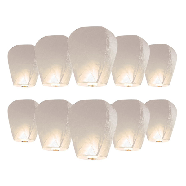 10-pack Vita Papperslyktor Kinesiska & Japanska För Fest, Himmelslyktor Att Släppa Upp På Himlen [10-pack Papperslyktor]