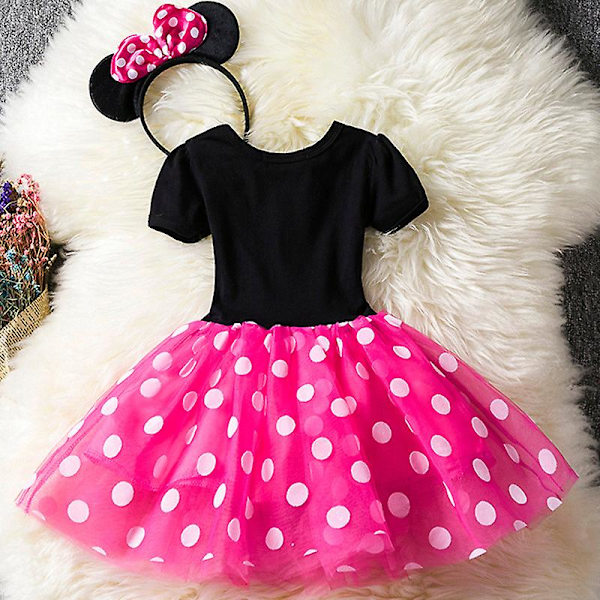 Flickor Minnie Mouse Polka Dot Födelsedagsfest Båge Tutu Tulle Klänning Rose Red 2-3 Years