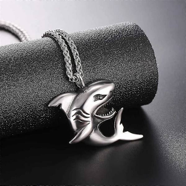 Halskæde med haj/fisk/delfin vedhæng, dyresmykker til mænd og drenge, rustfrit stål FZY [DB] 01 Shark Stainless Steel