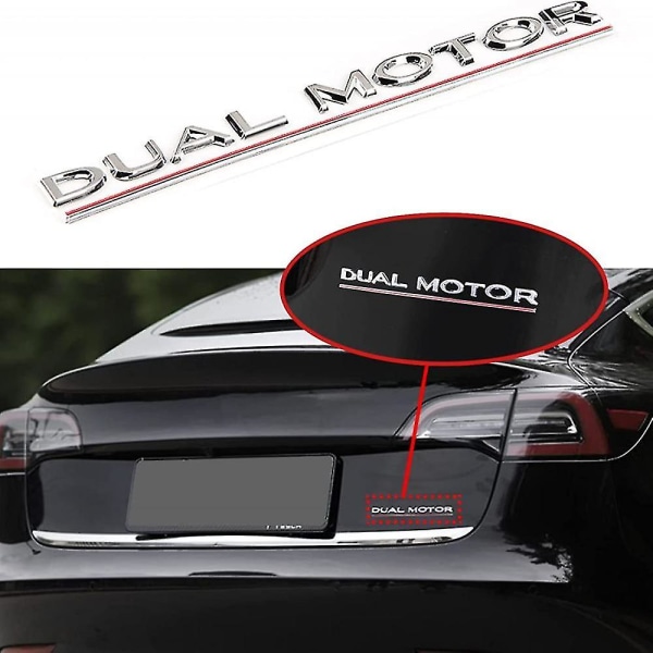 Tesla Model 3 Y Dubbelmotor Prestanda Emblem 3D Metall Bagageutrymme Emblem Dekal Klistermärke Kompatibel Dekorativ Tillbehör (dubbelmotor) Krom Black-red