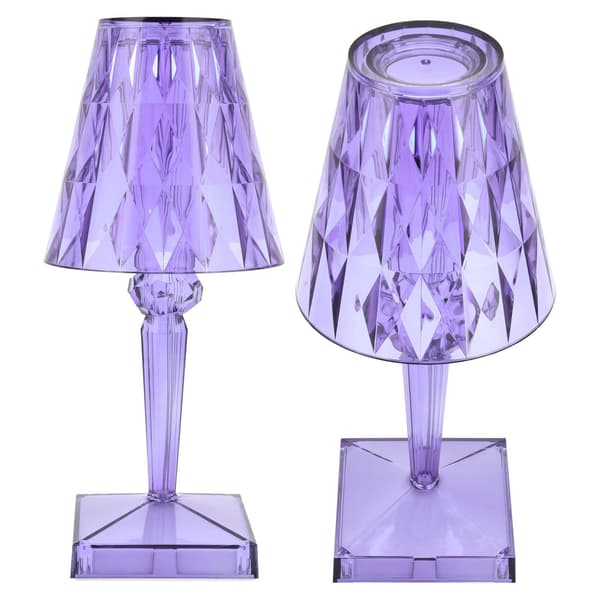 LED Crystal Table Lamp Purple Transparent Prism Dimmable USB Charging Desk Lamp