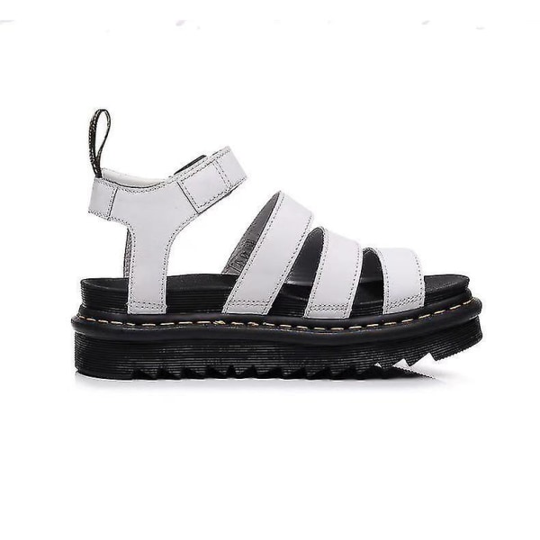 Damemote Chunky Sandaler Tykk såle Strappy Block Flatforms Sko Sommer Ny størrelse WHITE 35