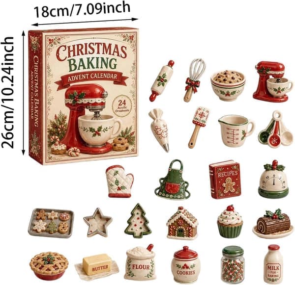24 kpl keittiöaiheinen joulukalenteri, yllätyspakkaus miniatyyri-keittiökoristeilla, B