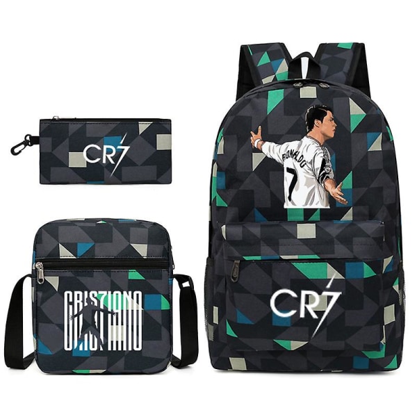 Fodboldstjerne C Ronaldo CR7 trykt rygsæk til skolebrug - tredelt sæt Rhombe 3 Shoulder bag pencil case