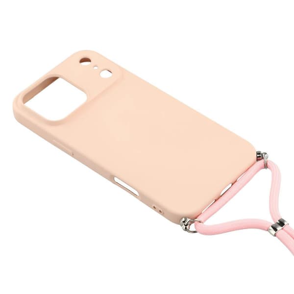 Skal för iPhone 17 Pro, mjukt TPU-fiberfoder, telefonfodral med axelrem Pink