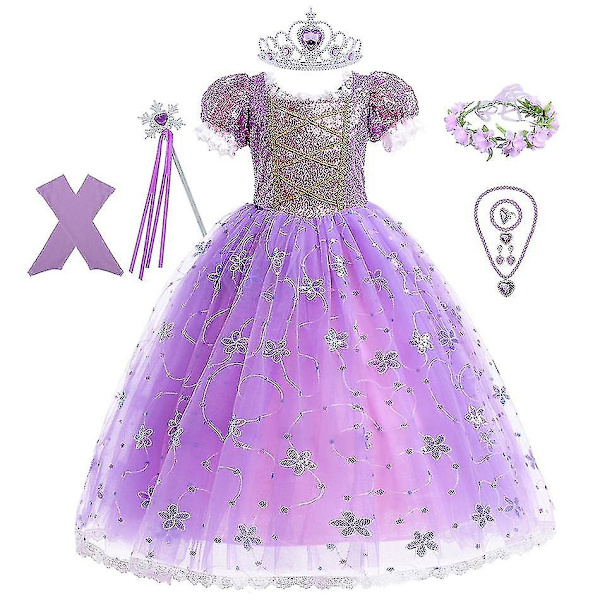 Prinsessan Rapunzel Klänning för Flickor Elegant Lila Klänningar Fint Karneval Kostym Barn Bal Kvälls Klänningar Halloween Rollspel Klänningar 3Y Tag-110 Rapunzel Sets 05