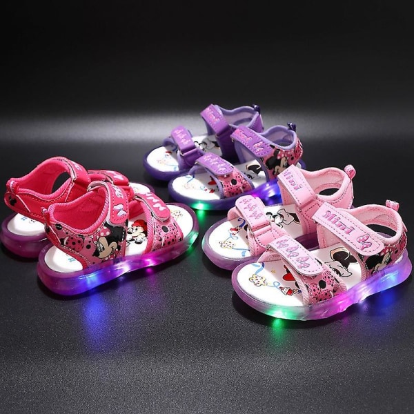 Mickey Minnie LED Light Casual Sandaler Flickor Sneakers Princess Outdoor Shoes Children's Luminous Glow Baby Barn Sandaler Pink 25-Insole 15.5 cm