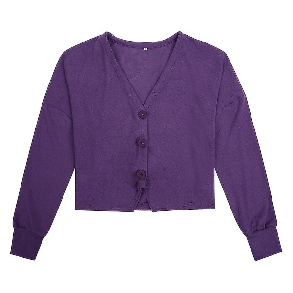 Bomuld Dame V-hals Fashion Design Løs ensfarvet Casual Cardigan 15 farver Purple XL