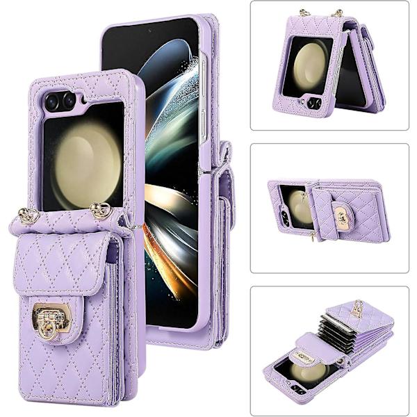 Galaxy Z Flip 5 Lompakko Kotelo, Olkahihna Pehmeä Nahkakotelo Samsung Galaxy Z Flip 5:lle 6 Korttipaikalla Purple