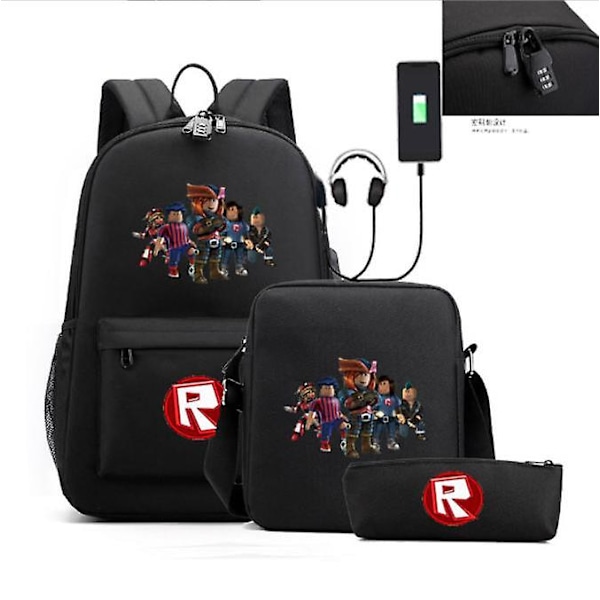 Roblox USB-lås mot stöld, ryggsäck för studenter, ungdomsryggsäck, casual ryggsäck, reseväska (styck/set) style 1