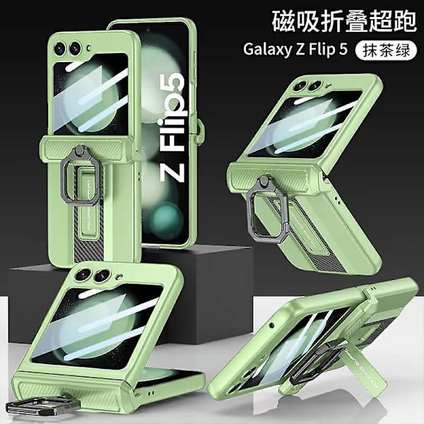 Robust Militær Drop Shockproof Etui til Samsung Galaxy Z Flip 5 med Beskyttelse af Hængsel & Ring Støttefod Purple